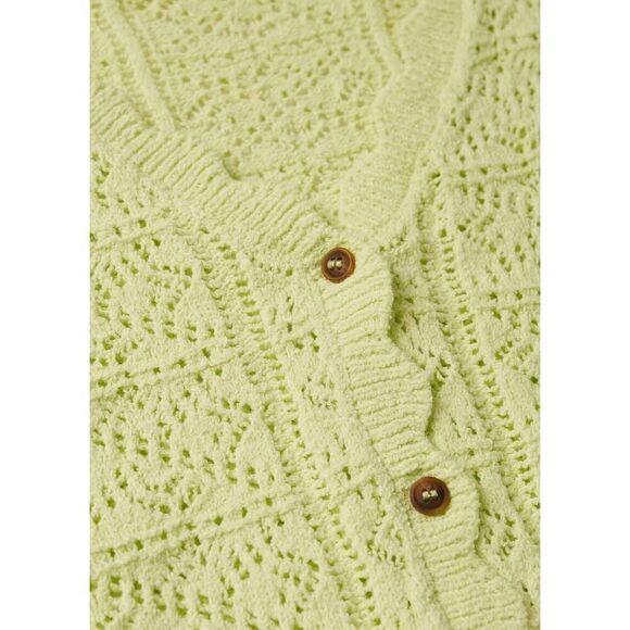 Mango MGO Openwork Knit Cardigan Yellow Winter Boho Urban V Neck Plus Size 3X - Picture 4 of 13